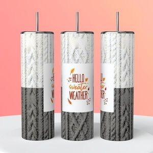 Hello Sweater Weather Grey and White 20oz Skinny Tumbler